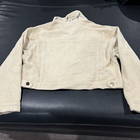 Crop Ivory Corduroy Jacket Living My Best Style X Pink Lily trendy slouchy Sz L - Picture 7 of 9